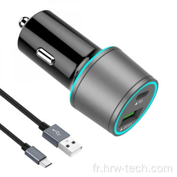 Adaptateur de chargeur de voiture mini USB avec LED bleue